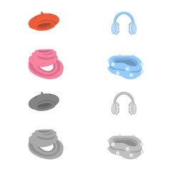 Vector design of clothes and texture logo. Set of clothes and weather stock symbol for web.