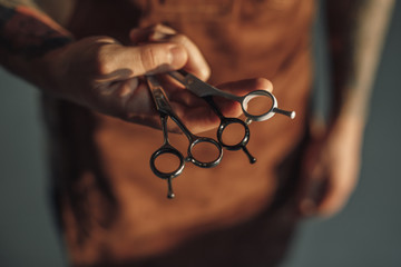 Crop barber with professional scissors