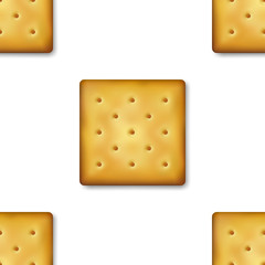 Seamless Pattern with Realistic Vector 3d Square Delicious Cookies Rustic, Cracker, Biscuit. Design Template of Sweet Cookie, Yummy Crackers, Breakfast Snack. Wallpaper, Packaging, Print for Textile