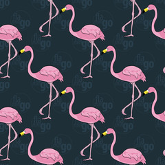 Fototapeta premium Flamingo bird with text logo - Flamingo. Seamless background. Vector illustration.