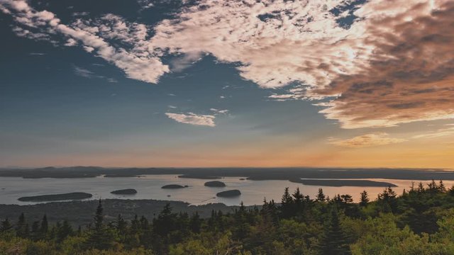 A morning sunrise time lapse from Cadillac Mountain, Acadia National Park, Maine, 4K Video