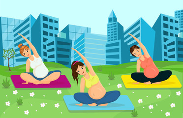 Pregnant Women Working Out Vector Illustration