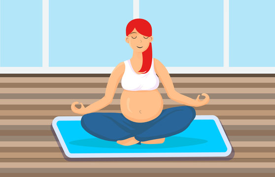 Pregnant Woman Sitting in Lotus Pose Illustration