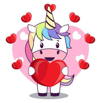 Unicorn in love, illustration, vector on white background.