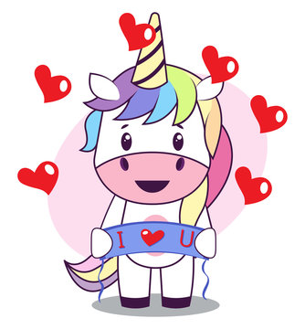 Unicorn in love illustration vector on white background.