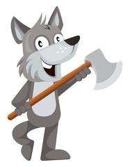 Wolf with axe illustration vector on white background.