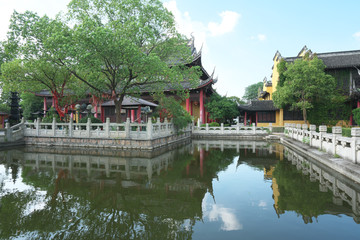 Fototapeta na wymiar Zhouzhuang,China-September 17, 2019: Chengxu Taoist Temple or Shengtang Hall in Zhouzhuang, China