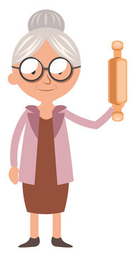 recommend clip art: Granny with rolling pen illustration vector on white background.