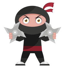 Ninja with shurikens, illustration, vector on white background. © Morphart