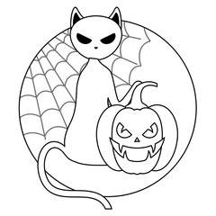 pumpkin with cat in halloween scene