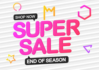 Super Sale, discount poster design template, end of season, vector illustration
