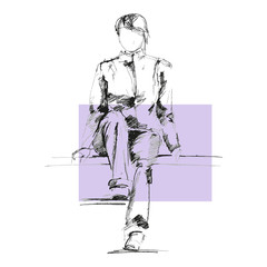 Sketch sitting in the clothes of a girl.