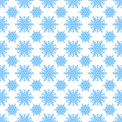 Beautiful snowflakes seamless pattern. Thin line blue snowflakes on white background. Template for Happy New Year and Merry Xmas gifts wrapping. Simple winter season ornament vector illustration.