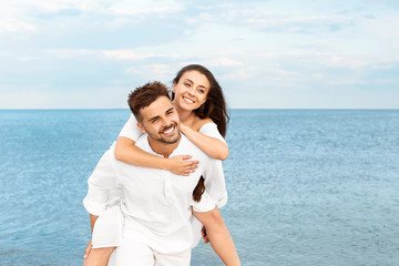 Happy couple at sea resort