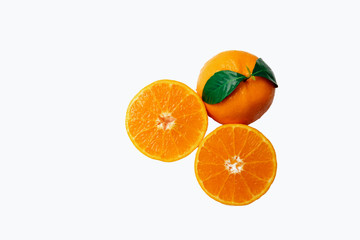 resh orange and green leaf close up view above