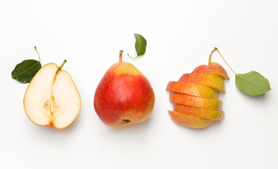 Sweet ripe pears on white background