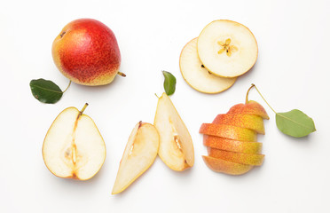 Naklejka na ściany i meble Sweet ripe pears on white background