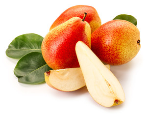 Sweet ripe pears on white background