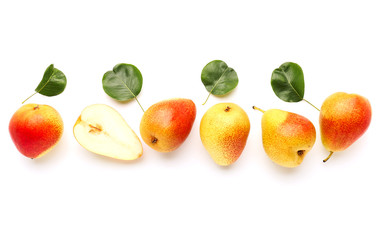 Sweet ripe pears on white background