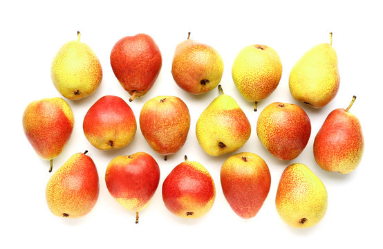 Sweet ripe pears on white background