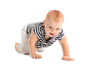 Cute little baby on white background