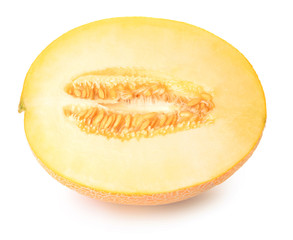 Half of ripe melon on white background