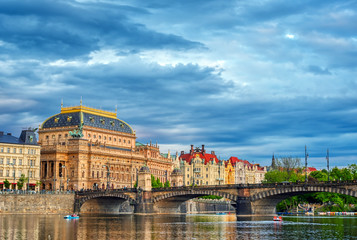 Fototapeta premium The National Theatre located in Prague, Czech Republic on the Vltava River.