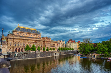 Fototapeta premium The National Theatre located in Prague, Czech Republic on the Vltava River.