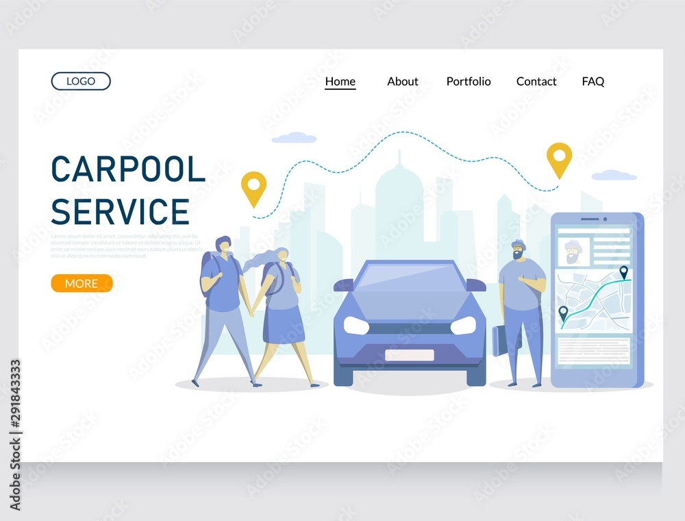 Wall mural carpool service vector website landing page design template