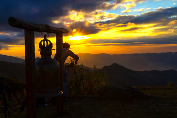 Sunset and twilight idyllic with traveler