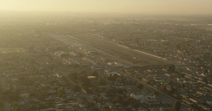 Aerial Shot, Day, Focus On Santa Monica Airport, Drone
