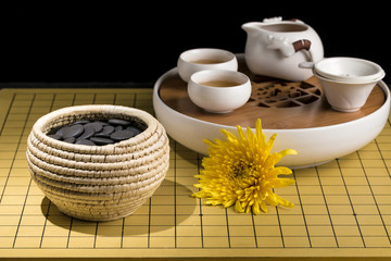 Tea set on the chessboard