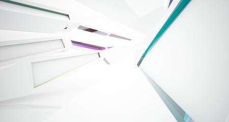 Abstract architectural glass gradient color interior of a minimalist house with large windows. 3D illustration and rendering.