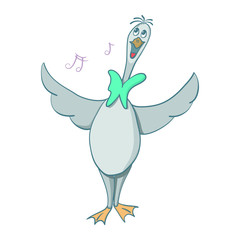 Vector illustration of a cheerful and good goose singing a song.