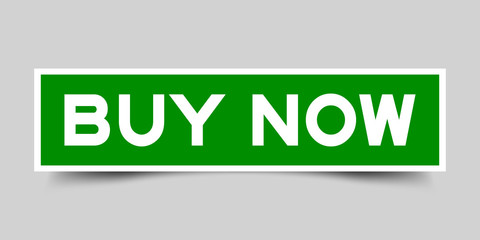 Label sticker in green color square shape as word buy now on white background
