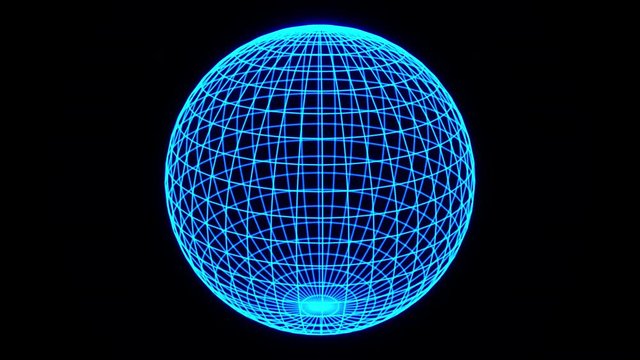 Wireframe Space Planet -Neon Blue- Seamless Loop -3D Motion Graphic- 4K UHD 3840-2160