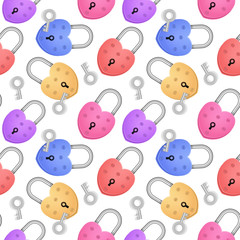 Colorful Seamless Endless pattern with Heart shaped padlock with key, Pattern for fashion and wallpaper or greeting cards design, Vector EPS 10 format