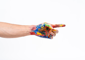 Man hand in colorful on white background