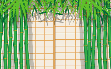 bamboo tree with japan wall background