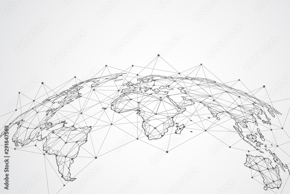 Fototapete global network connection. world map point and line composition concept of global business. vector i