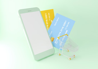 3D smartphone, shopping trolley and receipt.