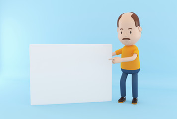 3D Cartoon character with a blank board.