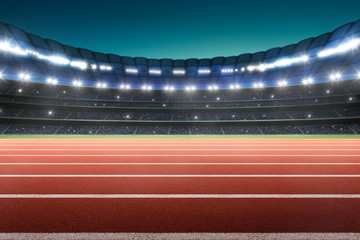 Athlete running track in a stadium .