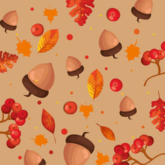 leafs and nuts autumn pattern background