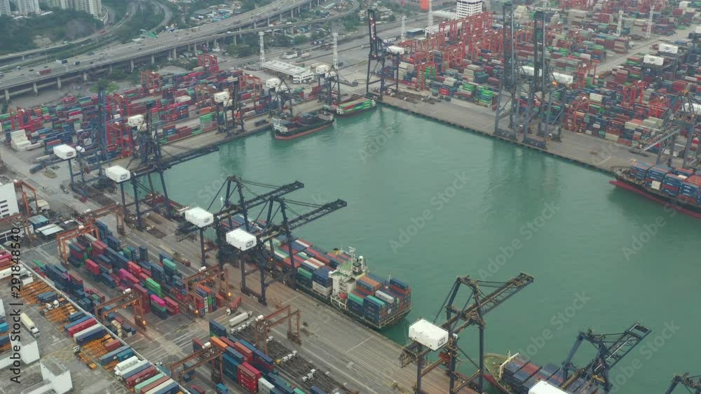 Poster aerial view footage of hong kong port terminal