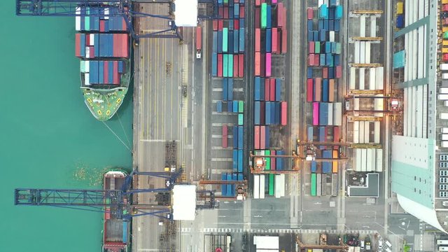 Aerial view footage of Hong Kong Port Terminal