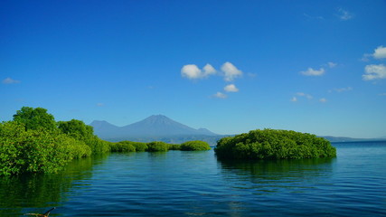 The view to Mount Raung from Gilimanuk strait