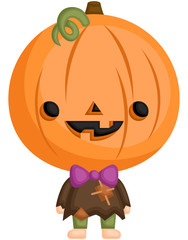 A Vector of Cute Little Kid in Halloween Pumpkin Costume