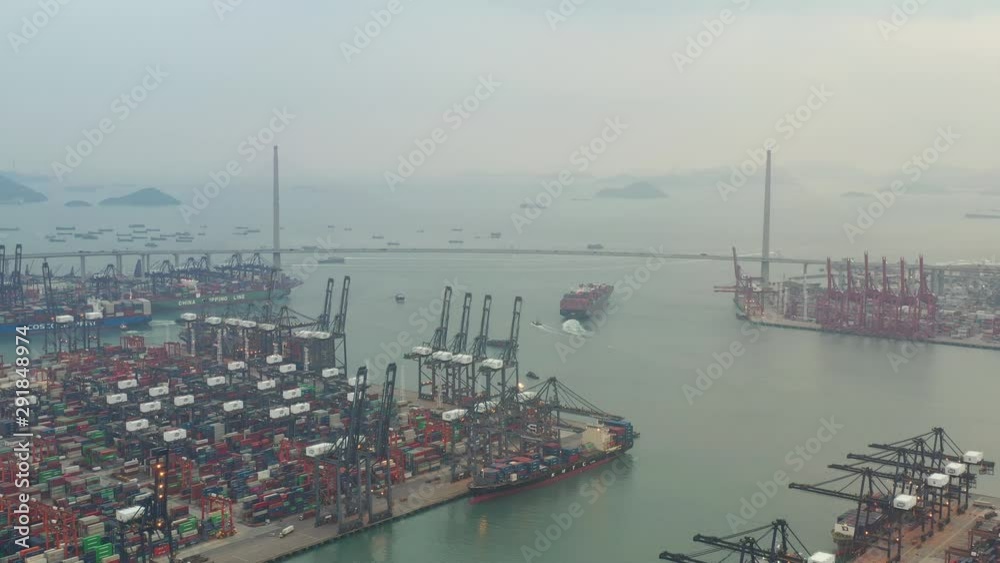 Poster aerial view footage of hong kong port terminal