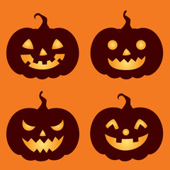 Halloween pumpkins silhouette icon set